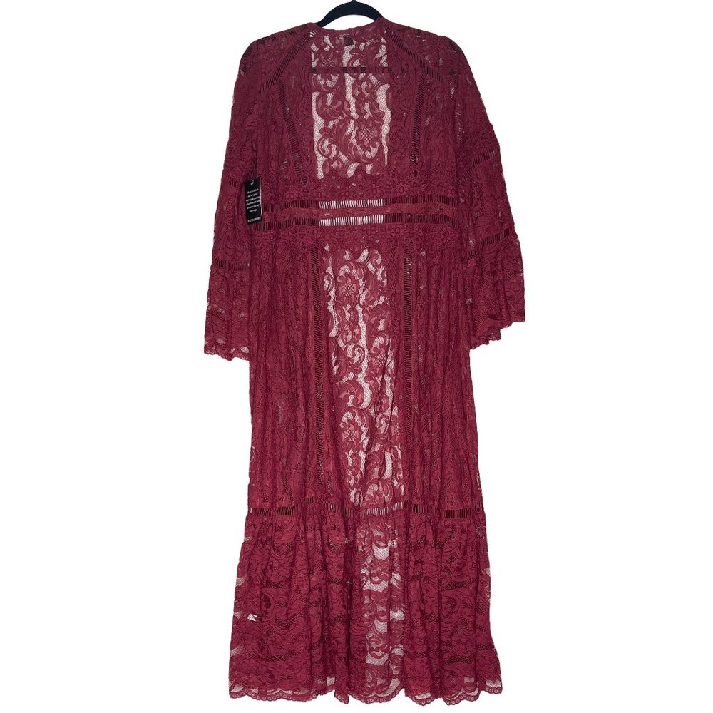 Boston Proper Burgundy Lace Cardigan - Picture 2 of 7